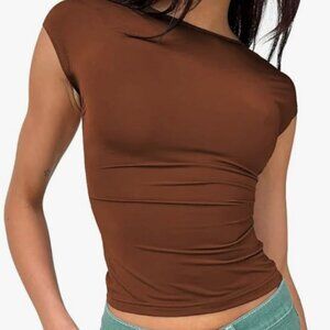brown backless crop top y2k